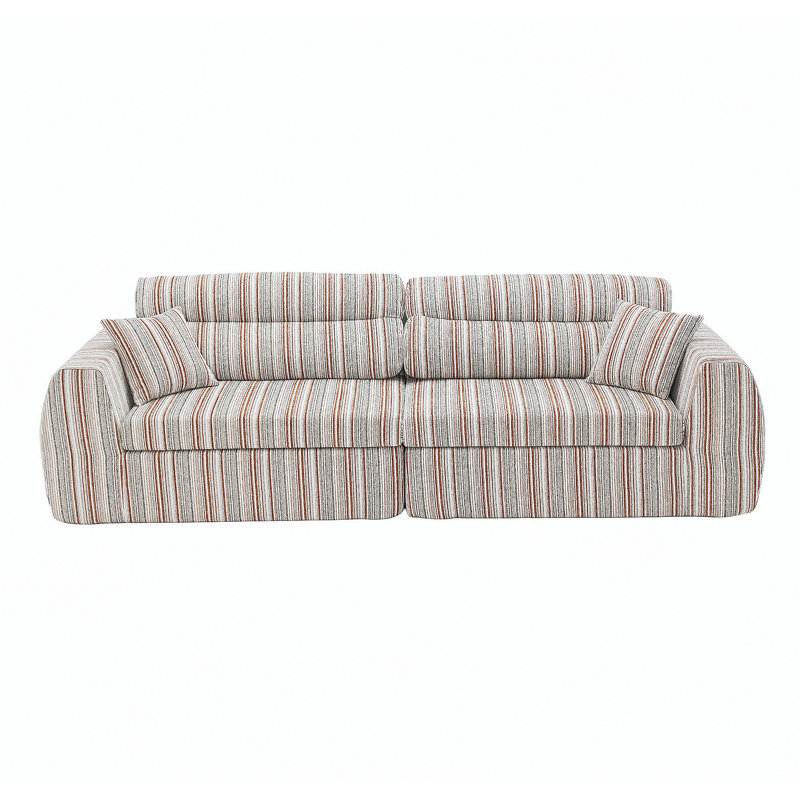 Canapé tissé à compression en chenille rayée, canapé compact à rangée droite avec éponge haute densité, canapé économiseur d'espace requis sans assemblage pour salon, appartement, bureau (blanc et brun)