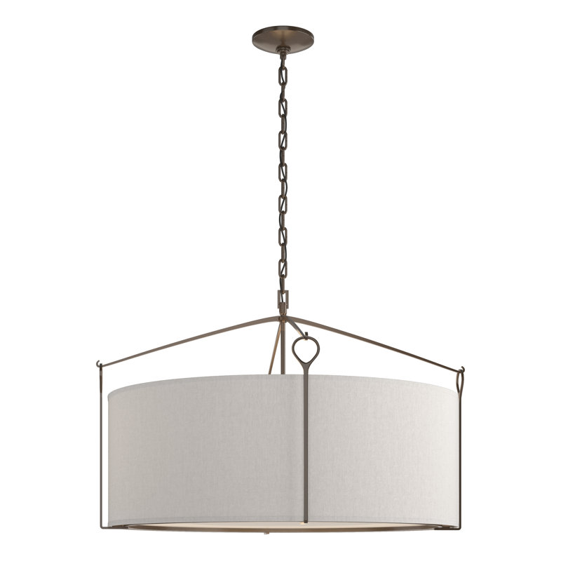 Bow 4 - Light Drum Chandelier, 15.8" H x 23.8" W x 23.8" D, Flax, Bronze