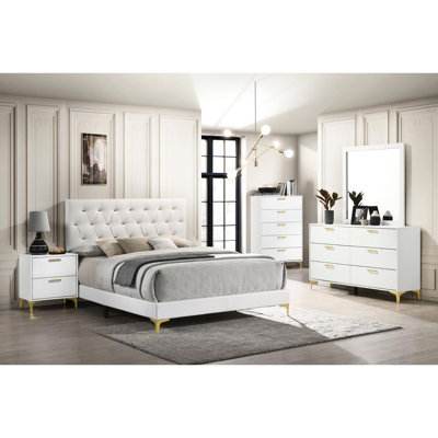 Table de chevet chambre à coucher 2 en blanc et or - Rangement spacieux, style, articulations rectangulaires