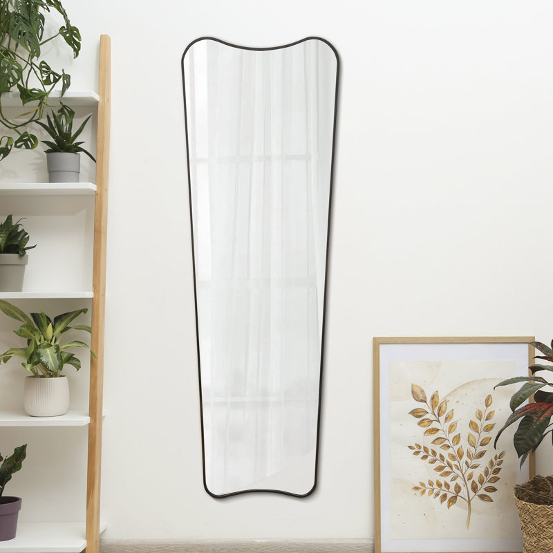 Alfie Large Irregular Metal Framed Wall Mounted Full-Length Mirror, Vertical, 59.06" x 19.69", Black