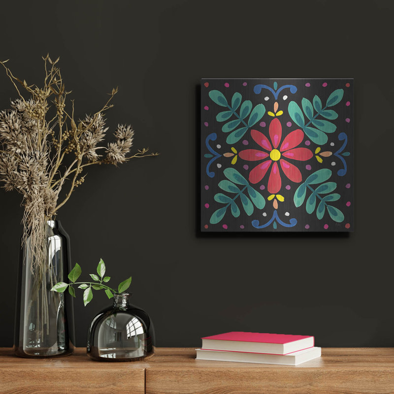 «Floral Fiesta Tile 6» par Laura Marshall, art mural en métal, H 12 po x l 12 po