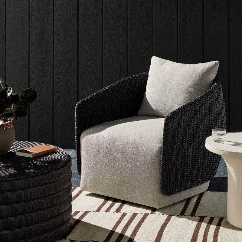 Maven Outdoor Swivel Lounge Chair, Alessi Buff, Faux Dark Hyacinth