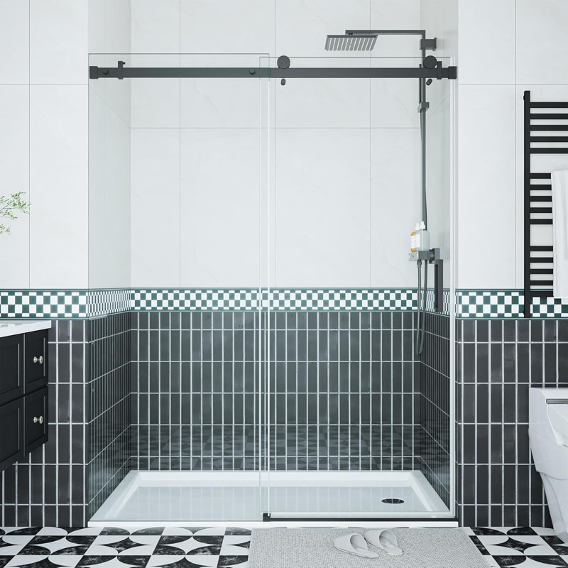 Shower Door, 44-48" W × 76" H Frameless Sliding Shower Door,Waterproof Glass Shower Door With Stainless Steel Handle And Seal Strip, 5/16" (8Mm) Easy-Clean Tempered Glass，