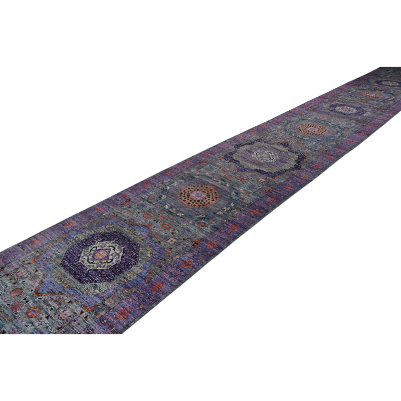 Hand Knotted Wool Area Rug in Gray And Purple