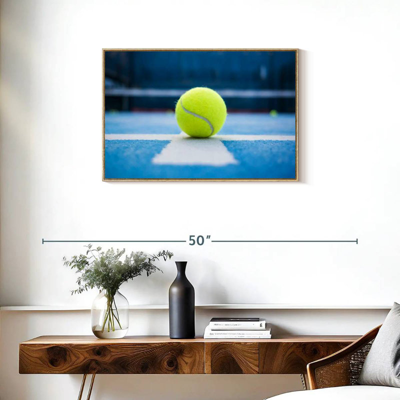 Balle de tennis moderne, Cadre flottant en bois naturel, 31 po x 21 po