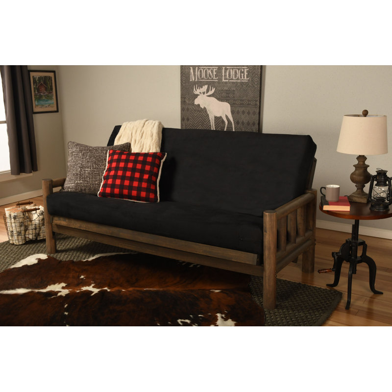 Stratford Full Loose Back Futon and Mattress Set, Black Microsuede, Natural