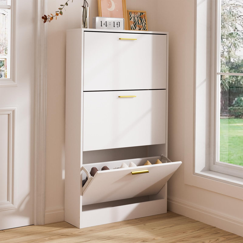 Range-chaussures, range-chaussures autoportant avec 3 tiroirs rabattables, rangement pour chaussures d'entrée moderne avec présentoir supérieur, armoire à chaussures étroite et étroite 
