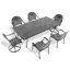 Ensemble de salle à manger 7 pièces en fonte d'aluminium toutes saisons comprenant 2 chaises pivotantes, 6 chaises et une table rectangulaire avec cadre noir