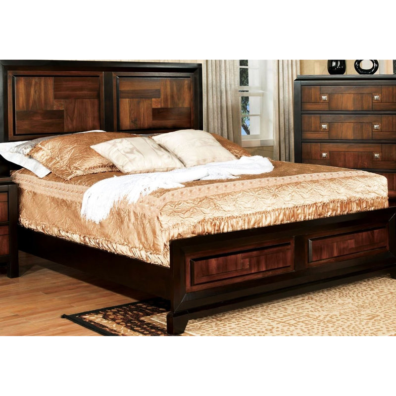 /Walnut Queen Bed, Transitional Bedroom Furniture With Parquet Design Contemporary