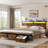 Farmhouse Bed Frame With 3 Storage Drawers Bench, Led Lights And Charging Station-154031510-154031508