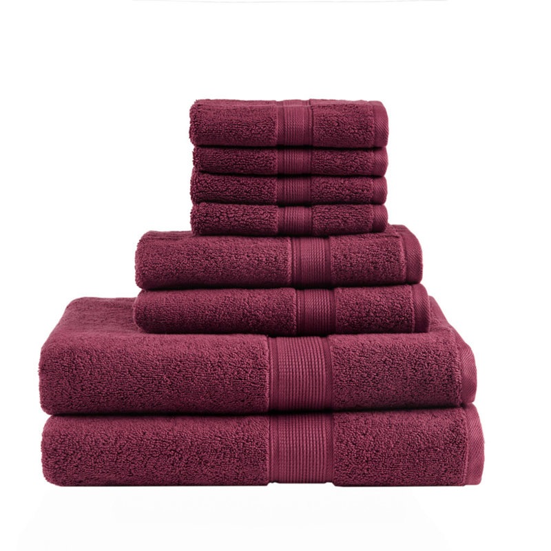100% Cotton 8 Piece Antimicrobial Towel Set, Burgundy