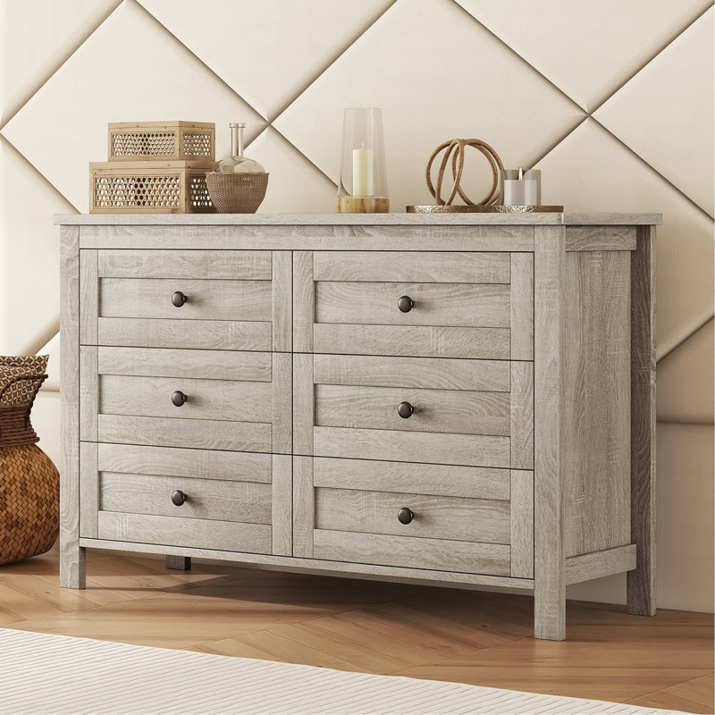 Commode en bois de style rétro avec 6 tiroirs, armoire de rangement pour chambre à coucher, Gris antique