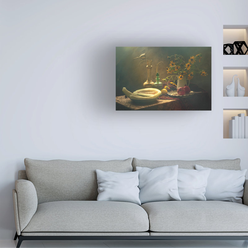 Art sur toile, nature morte avec melon, H 12 po x l 19 po