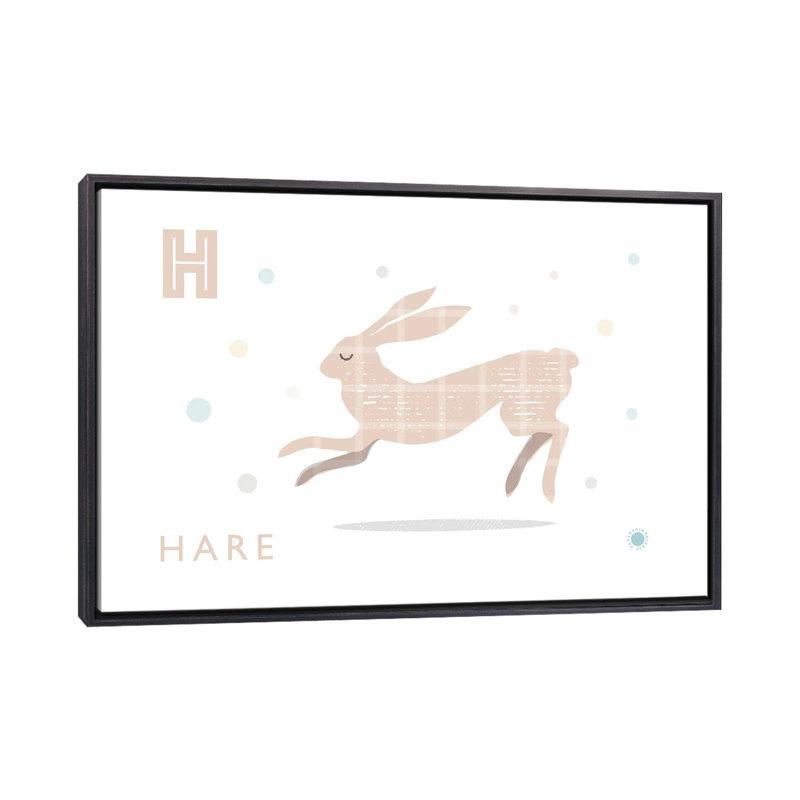 Hare - impression d'art graphique, Pas de tapis, H 40 po x l 60 po x 1,5 po, Toile avec cadre noir patiné