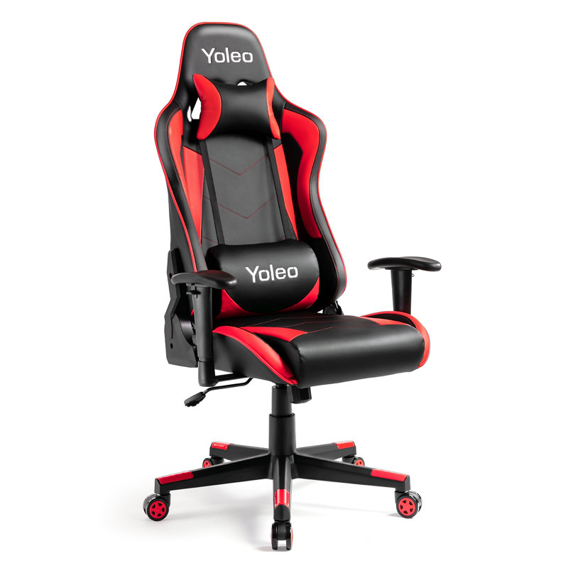 Blue Elephant Adjustable Reclining Faux Leather Swiveling PC & Racing Game Chair, Black/Red