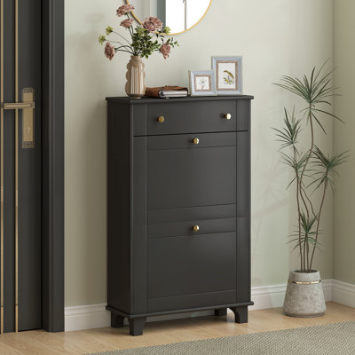 Entryway Cabinet with 2 Flip Drawers for 12 Pairs of Shoes