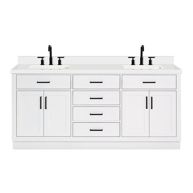 Tidworth 72'' Solid Wood Double Bathroom Vanity with 1.5'' White Quartz Top, Rectangular Sinks