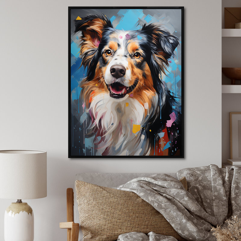«Playful Collie Portrait I», reproduction sur toile, H 20 po x l 12 po x P 1 po, Cadre flottant noir