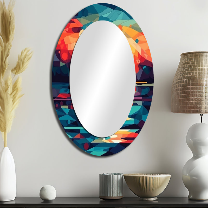 Sunset On The Beach Expressive Retro Colors II - Coastal Oval Wall Mirror, 36" x 24"