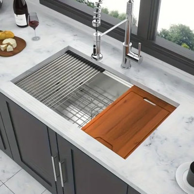 Ultimate All-In-One 30X19" Stainless Steel Kitchen Sink Set - Undermount, Deep Bowl With Sound Dampening, Includes Cutting Board, Colander, Drying Rack & Easy Install Kit