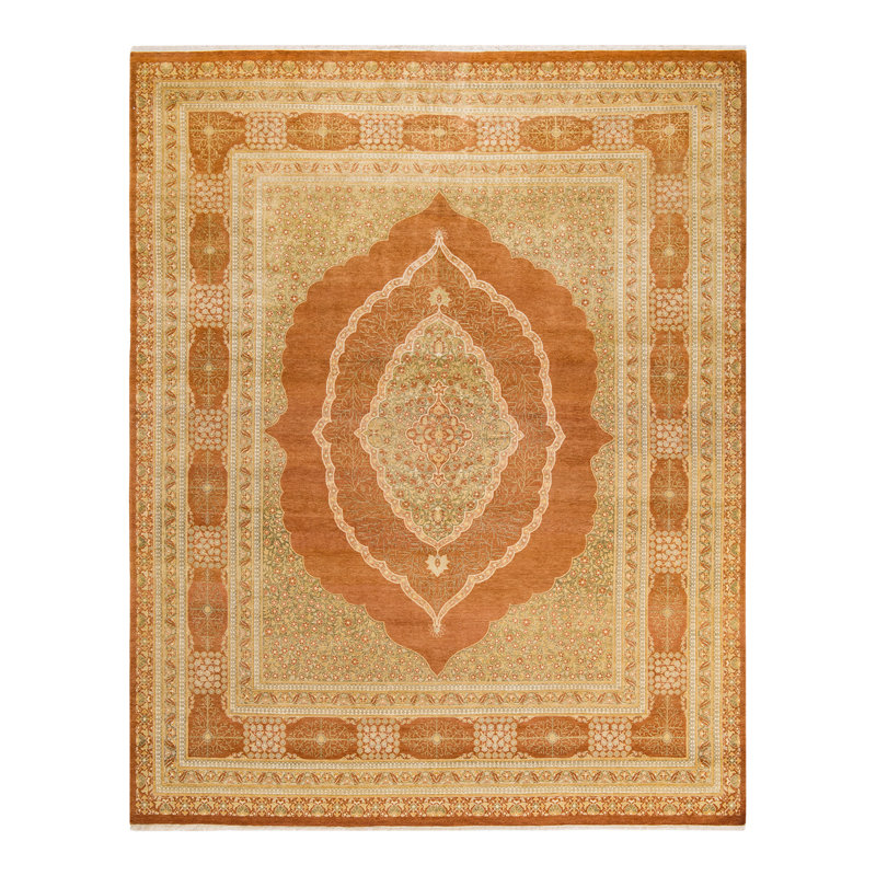Tapis traditionnel brun noué à la main de conception unique 8 pi 3 po x 10 pi 2 po Oakhur