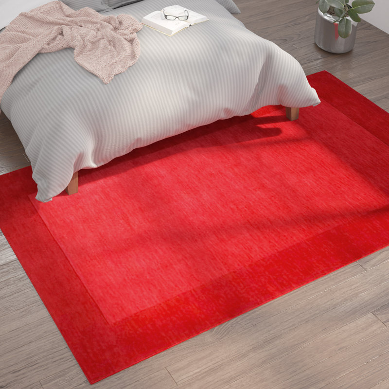Tapis rouge / écarlate en laine tissé à la main Dolma, Rectangle 8 pi x 11 pi