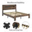 Base de lit double, base de lit plateforme en bois avec tête de lit à DEL et ports de charge USB, support de lattes en bois massif silencieux, aucun sommier requis, assemblage facile, grand rangement sous le lit, brun foncé-717612309