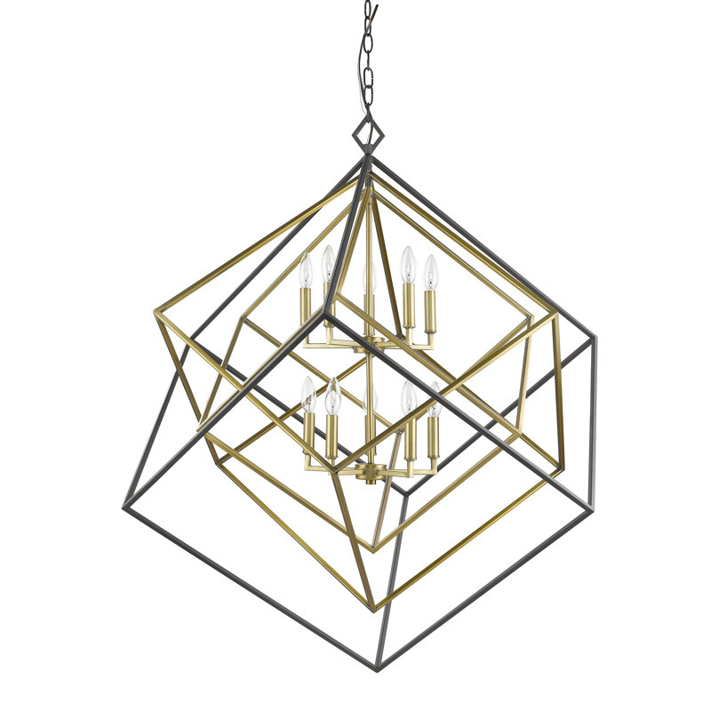 Lustre géométrique unique Goulart, Vieux laiton / bronze, H 44,5 po x l 41,5 po x P 41,5 po, 10