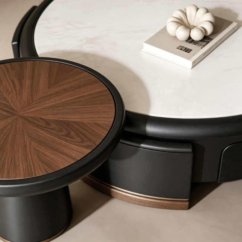 Ensemble de tables basses rondes haut de gamme avec tiroirs Home