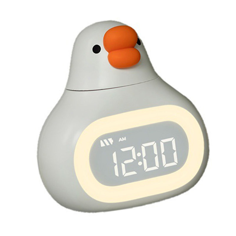 Réveil numérique avec motif d'oie, lampe de chevet USB à intensité variable, blanc, idéal pour la chambre d'enfant., White