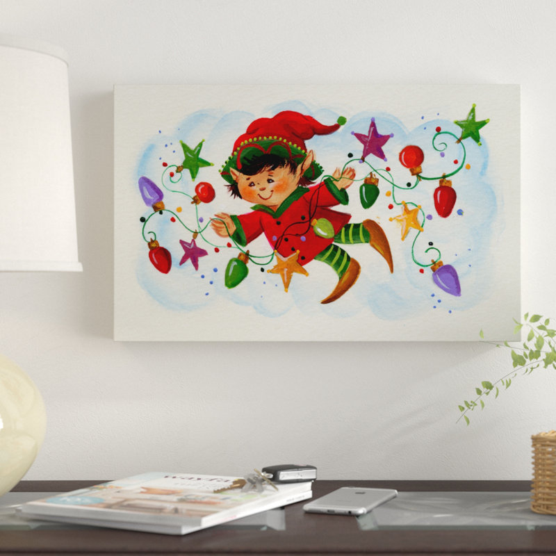 «Elf with Christmas Lights», toile Ar, H 12 po x l 19 po x P 2 po