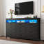 Commode 12 tiroirs 70,87 po, commode longue avec lumières DEL et station de charge, commode-1676625180
