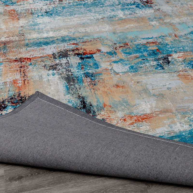 Abstract Area Rug in Blue, Rectangle 5'6" x 8'6"