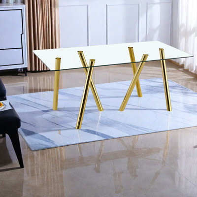 Tables de salle à manger en verre durable avec pieds en métal, conception moderne pour la maison