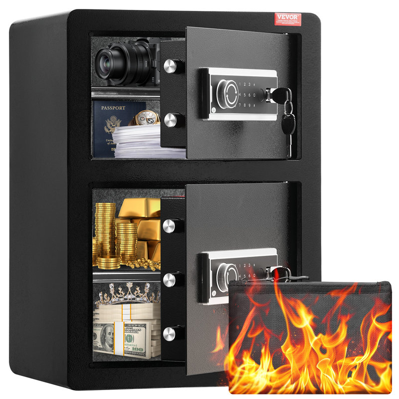 Black Alloy Steel Double Door Safe Box with Key Lock and Password