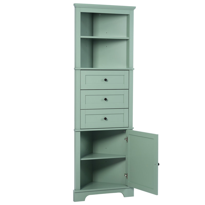 Triangle Cabinet With Adjustable Shelf And 3 Drawers For Home Interior Thought Shelves Decoration, Green