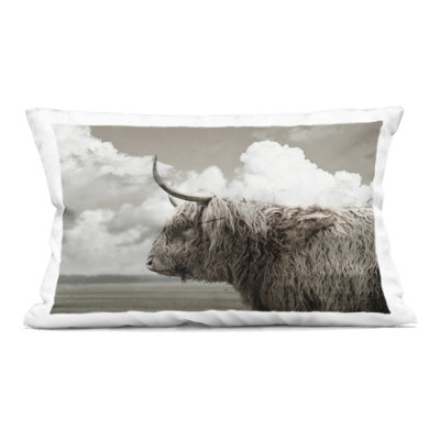 Longhorn Cattle & Clouds View Decorative Printed Throw Pillow design by CAD Designs