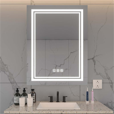 Bright LED Bathroom Mirror with 3 Colour Dimmable Front Light, 5 Mins Defog, and Full HD Reflection, Wall Mounted