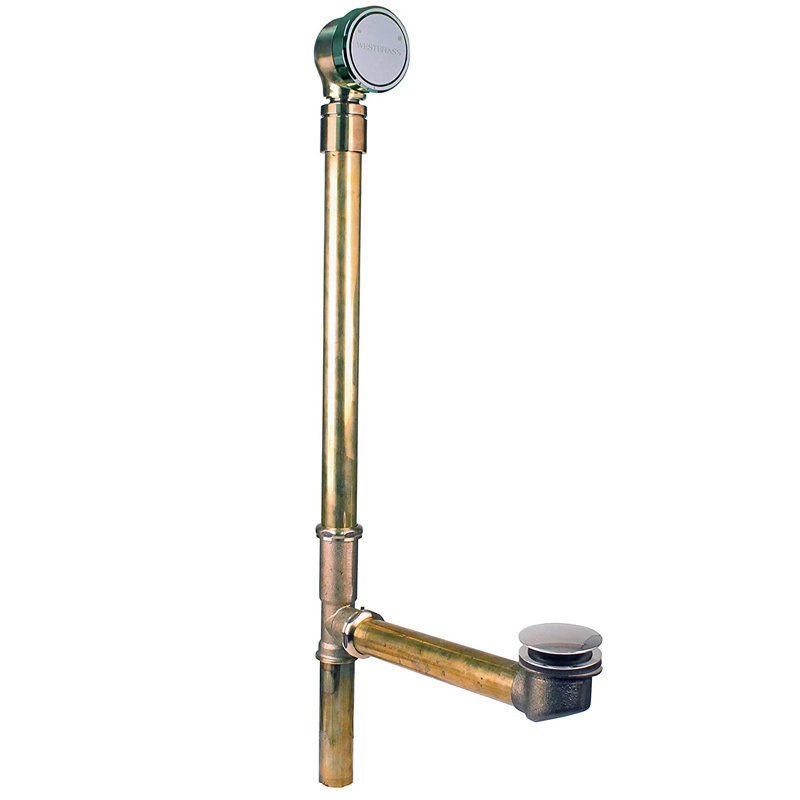 17 ga. Tip-Toe Bathtub Leg Drain Assembly with Patented Deep Soak Overflow on Ball Joint, Polished Nickel