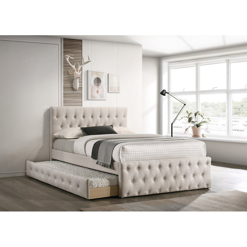 Callaislily Upholstered Platform Bed, Bed Frame With Trundle, Light Brown, Full