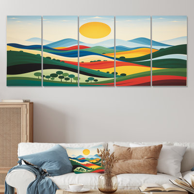 Art mural 5 pièces Minimalist Colorful Mountain Valley II - Meadow