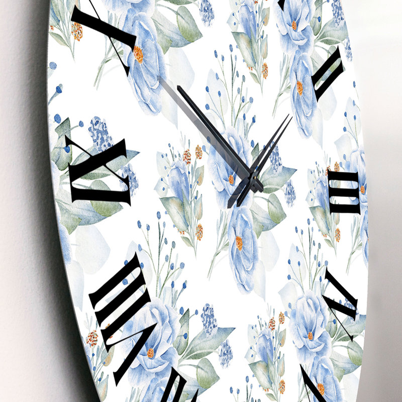 Horloge murale à motif fleurs de lin bleues, Petit