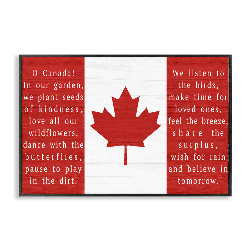 Drapeau rouge de l'hymne canadien encadré, estampe numérique, par Lil 'Rue, H 12 po x l 18 po, Giclée encadrée noir minuit