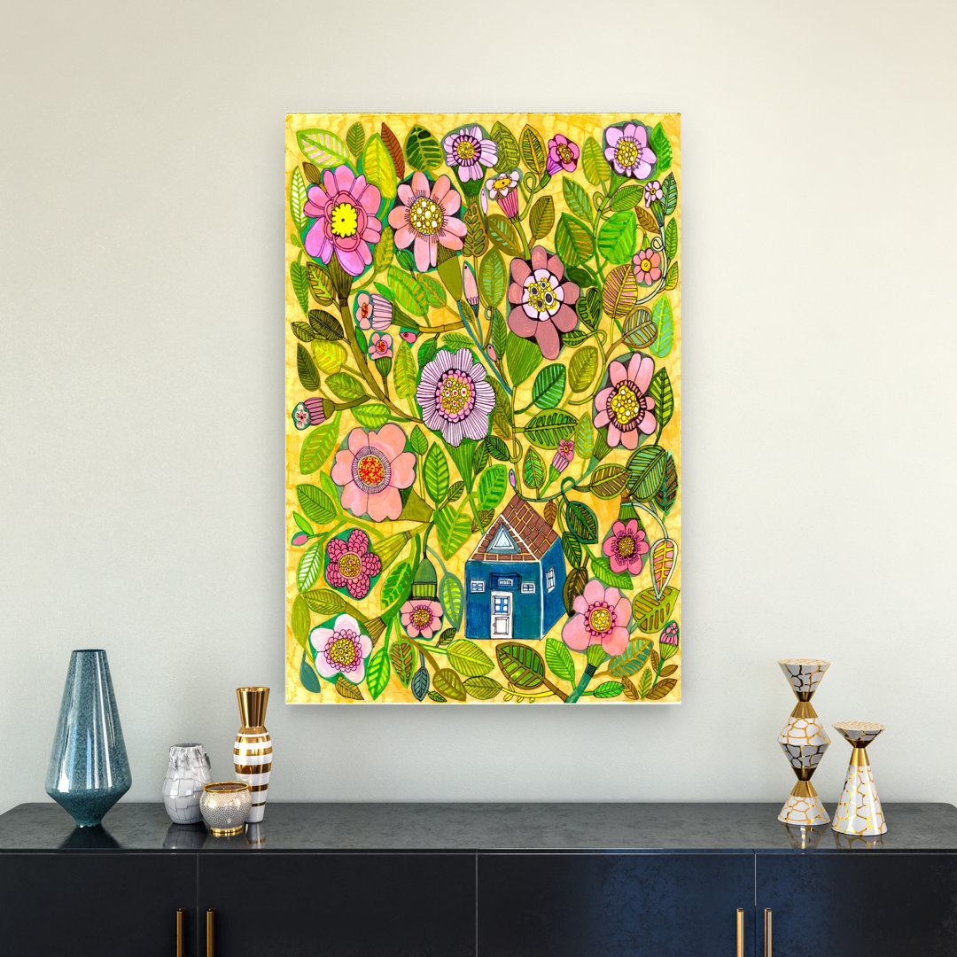 Whimsical Flower House Colorful Vibrant Whimsical Flower Nature Wall Art Print