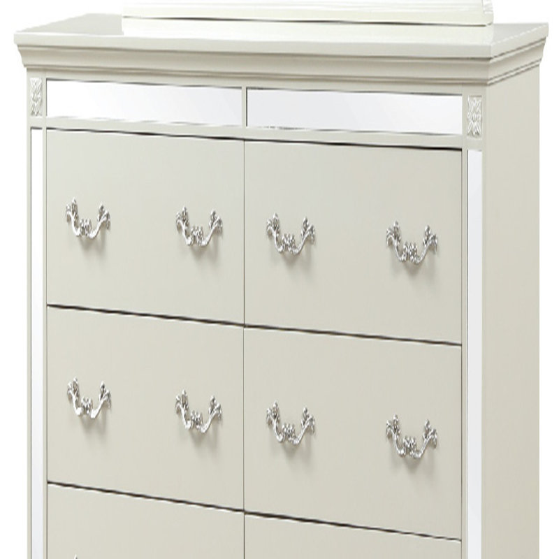Commode à miroir avec cadre en bois blanc