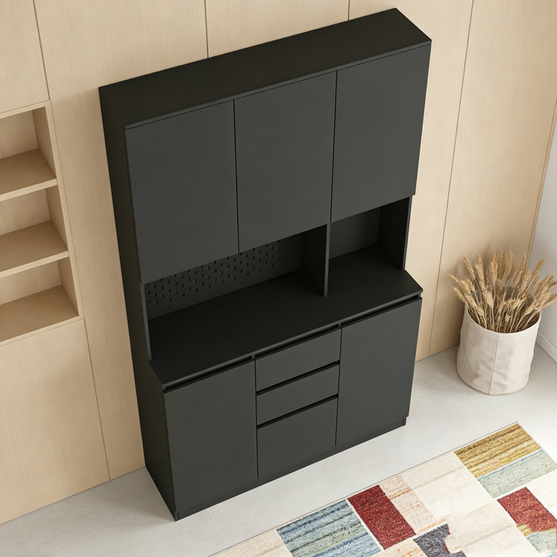 74" Freestanding Kitchen Pantry Cabinet Cupboard with 6 Doors,3 Shelves and 2 Drawer, Black
