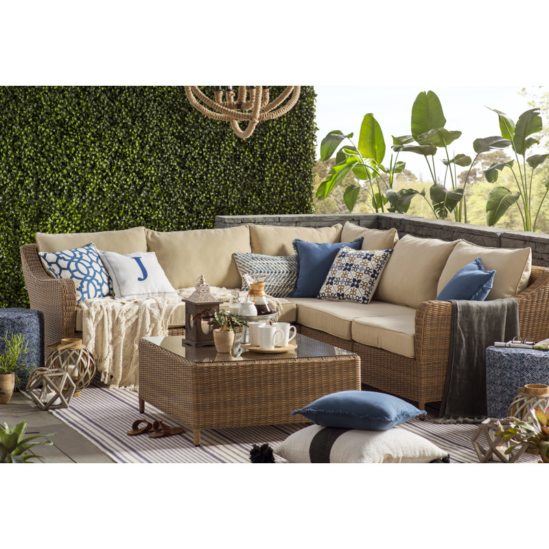 Petit repose-pieds d'extérieur avec coussin Glassell, Chevron marine