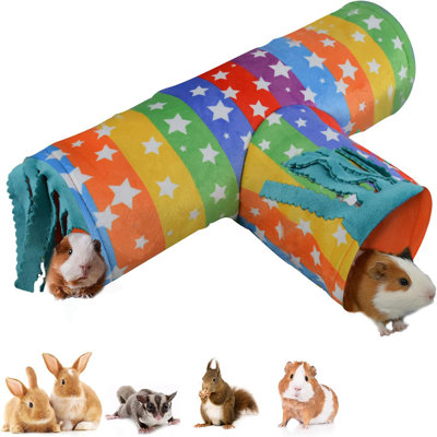 Tunnel de cochon d'Inde, cachette de cochon d'Inde de grande taille, tubes de jeu hamster 3 voies pliables avec rideau en molleton, jouets pour petits animaux et accessoires de cage pour lapin