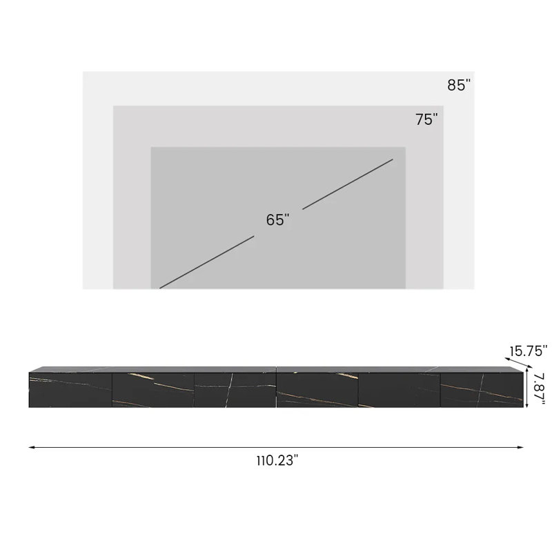 Hithin Floating TV Stand, Entertainment Center with Drawers, Solid Wood, Fully-Assembled, 110.24', Black