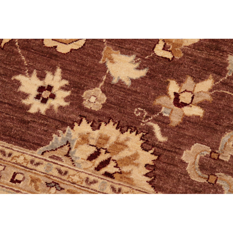 Tapis brun / crème en laine noué à la main de style oriental rectangulaire 8 pi 1 po x 9 pi 9 po Baccio